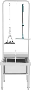 Stainless Steel Floor Mop Sink with Hanging Rod & Hooks Mop Commercial Mop Sink with Faucet & Drain Filter for Restaurant, Garages, 23.6x23.6x68.9in