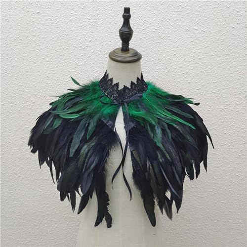 Écharpe gothique à plumes vert : transformez votre robe simple