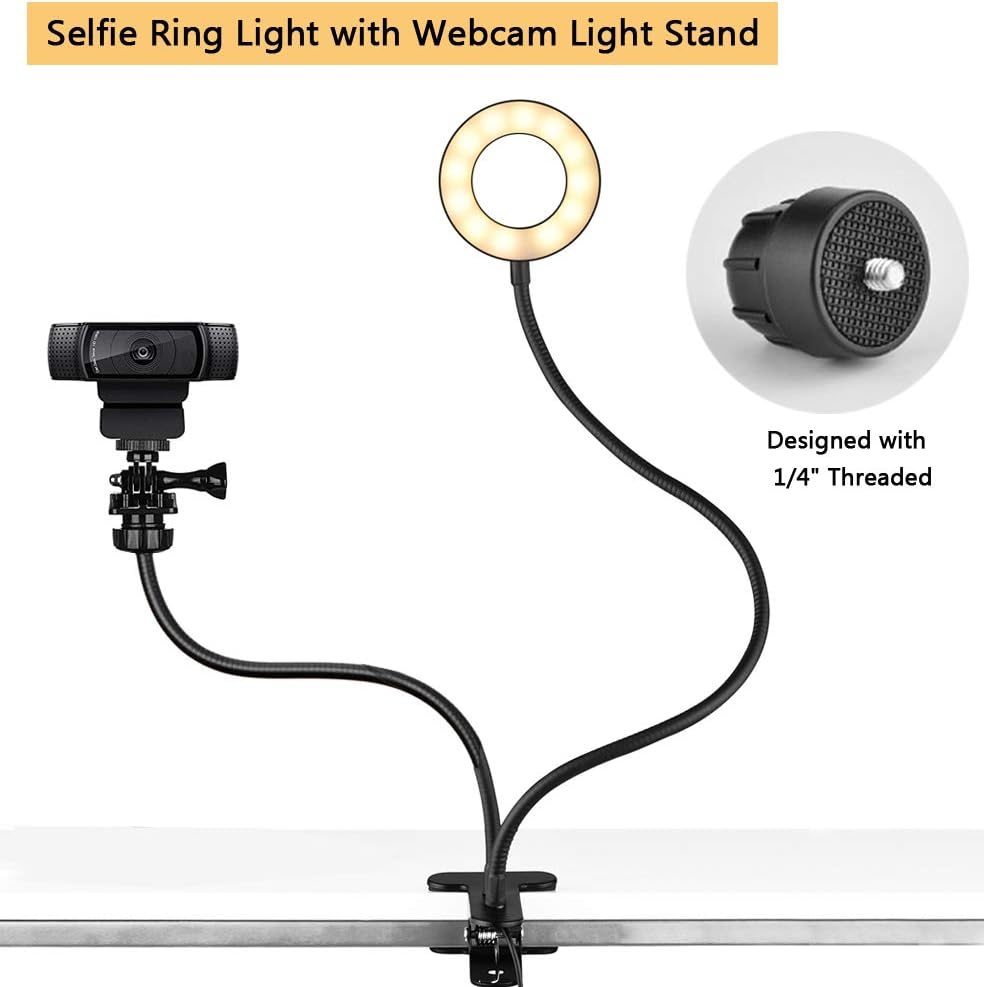 Webcam Light Stand for Live Stream,Selfie Ring Light with Cell Phone Holder and Webcam Light Stand, Clip on Light Reading Lights