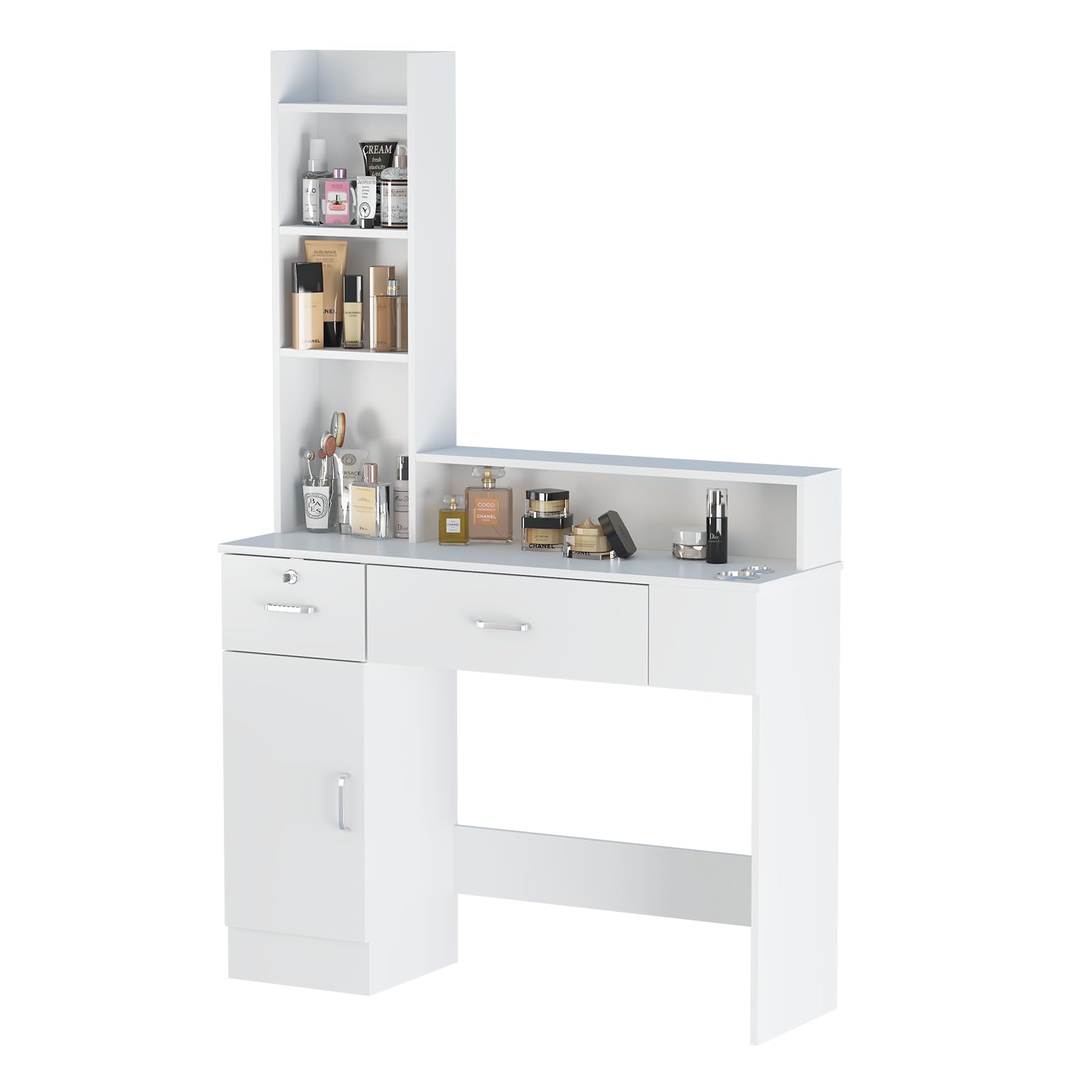 Salon Stations for Hair Stylist, Modern Locking Wall Mount Barber Hair Styling Station, Corner Salon Station Organizer Makeup Vanity for Bedroom, Bathroom, Hairdresser (White-1)