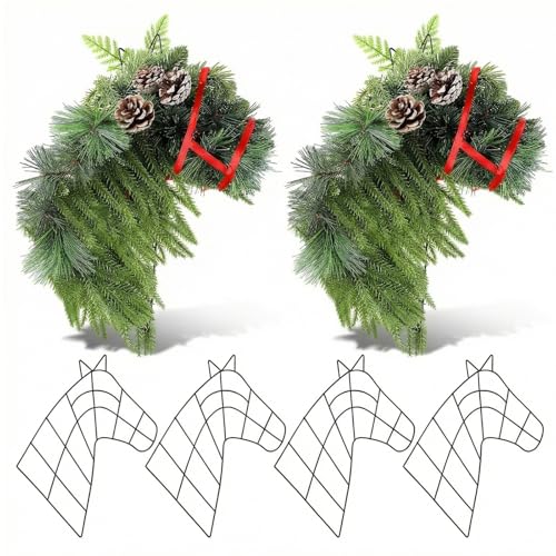 Memorywuu 6 Pcs 15.5 Inch Christmas Wreath Horse Head Wreath Metal Frame Horse Wire Garland Xmas Garland for Farmhouse Holiday Wall Porch Door Home Chair Fireplace Hanging Decor Xmas Tree Ornament