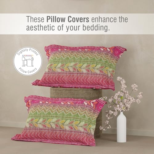 Image of BOUTIQUE LIVING Heritage Walk 100% Egyptian Cotton 200 TC Pink Ethnic Print King Bedsheet with 2 Pillow Covers