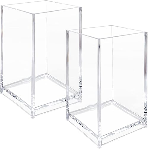 Paquete de 2 portalápices de acrílico transparente soporte transparente para brochas de maquillaje almacenamiento de brochas de cosméticos acrílicos