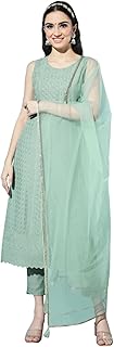 Shopping Queen Women's Silk Chikankari Kurta Pant & Dupatta Set