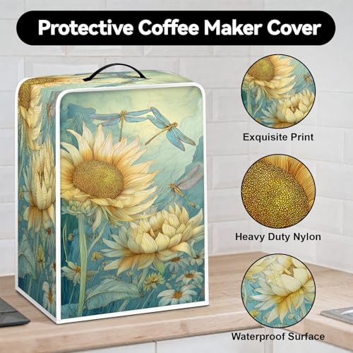Image of Universal Coffee Maker Cover, Durable Polyester Lightweight Long-Lasting Dustproof Cotton Blend Appliance Protector for Kitchen Countertops (Light Yellow and Green)