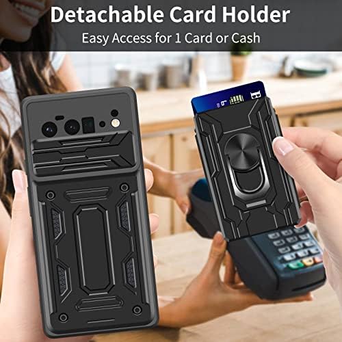 VUNAKE for Google Pixel 6 Pro Case with Card Holder Wallet Case with Camera Cover Ring Kickstand Armor Military Grade Bumber Heavy Duty Shockproof Protective Phone Case for Google Pixel 6 Pro(Black)