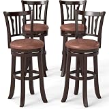 COSTWAY 30' Bar Height Stools Set of 4, Swivel High-Top Chairs with Backrest & Faux Leather Padded Seat, Rubber Wood Counter Barstools with Footrest for Kitchen Islands, Dining Room, Pub (4,30'')