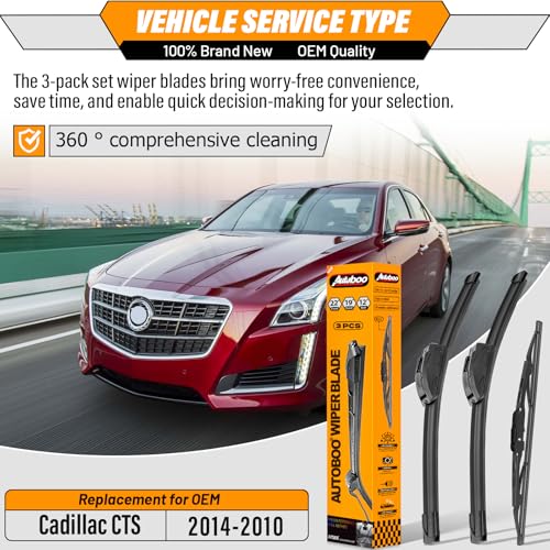 Image of OEM Windshield Wiper Blade Replacement for Cadillac CTS 2010 2011 2012 2013 2014 Original Equipment All-Season Rear Wiper Blade Set 22+19+12 (Set of 3)