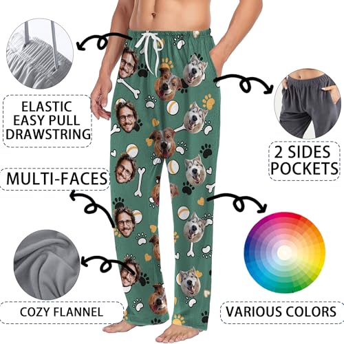 Personalized Flannel Pajama Pants For Men Women, Custom Unisex Faces Sleepwear Bottom, Customized Pj Pants with Pocket2
