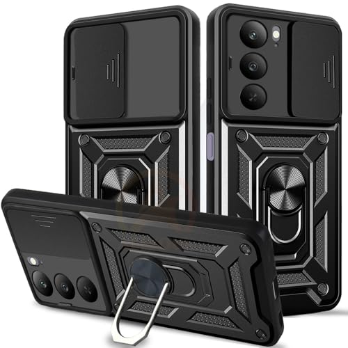 Image of Armor Bumper Back Cover Case for Realme P3x 5G Rotating Camera Cover, Ring Holder & Kickstand | Heavy Duty & 360 Degree Protection Realme P3x 5G Back Cover (Black)