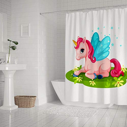 Rideau de douche licorne rose imperméable en tissu polyester 183x183cm