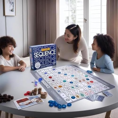 Image of Awestuffs Jumbo Sequenc Board Game with Foldable Mat - Fun Outdoor & Indoor Party Game - Includes 2 Decks of Cards - 2 to 12 Players