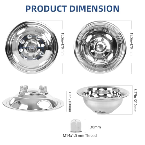 Image of hightall 17 Wheel Simulators, 17 inch 8 Lug 4 Hand Holes Stainless Steel Hubcaps,Polished Surface,2Pcs Front Wheel /2Pcs Rear Wheel,Bolts On Wheel Cover Set Compatible with Ford 2005-2025 F350 Truck