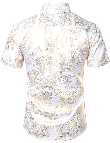 ZEROYAA Men's Luxury Paisley Shiny Printed Slim Fit Short Sleeve Button Up Dress Shirt2
