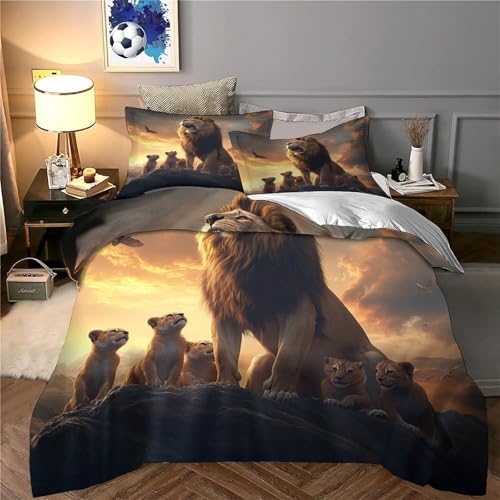 Housse de couette lion 3D infroissable en microfibre douce avec fermeture éclair