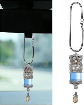 Hanging Car Air Freshener Diffuser, Refillable Essential Oils Empty Perfume Bottle, Alloy Car Aromatherapy Fragrance Perfume Pendant Bottle, Universal Car Interior Ornaments Decor Silver