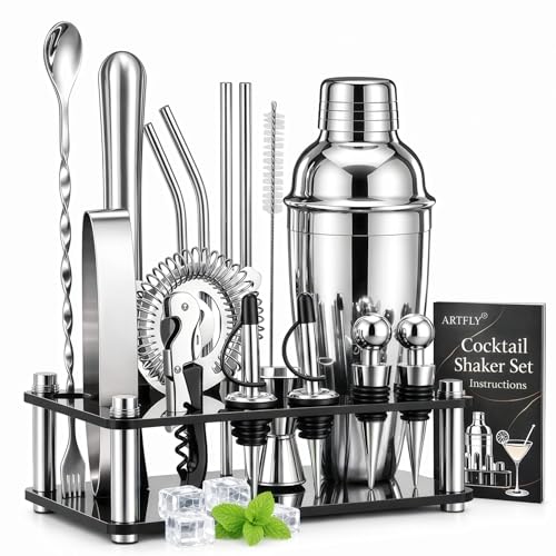 ARTFLY Cocktail Shaker Set, 18-Piece Bartender Kit with Acrylic Stand, 18/8 Stainless Steel Bar Set...