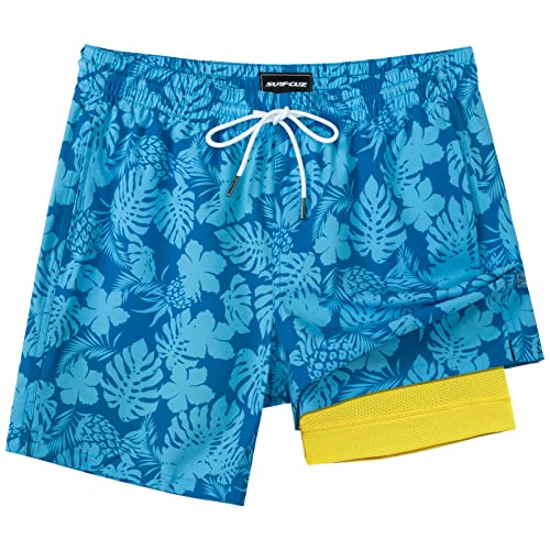 Image of SURF CUZ Mens Swim Trunks with Compression Liner Swim Shorts 7 inch Swimming Trunks Stretch 7 Inch Swim Suits Quick Dry