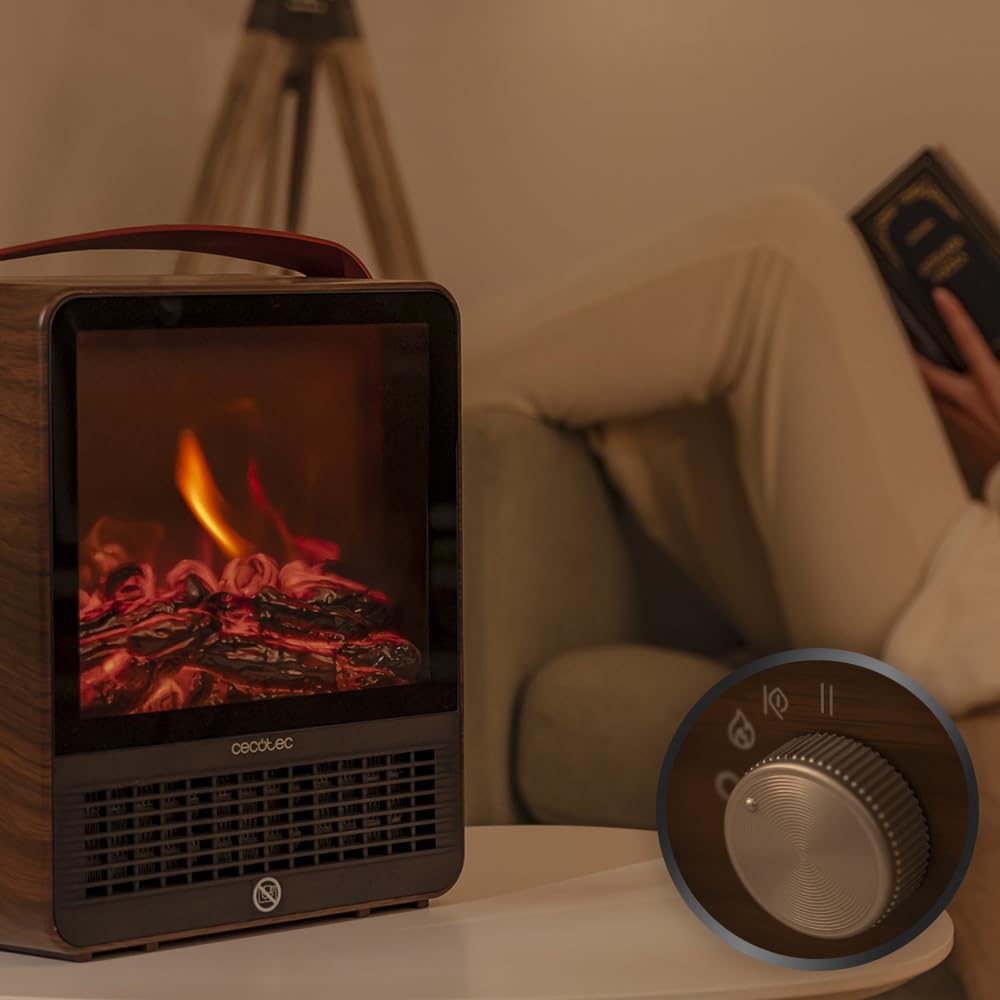 Cecotec Riscaldatore Caminetti Elettrici ReadyWarm 1500 Ceramic Flames. 1500W, in ceramica con Effetto Fiamma, Fino a 15m², 2 modalità di funzionamento, Silenzioso, Spegnimento Automatico