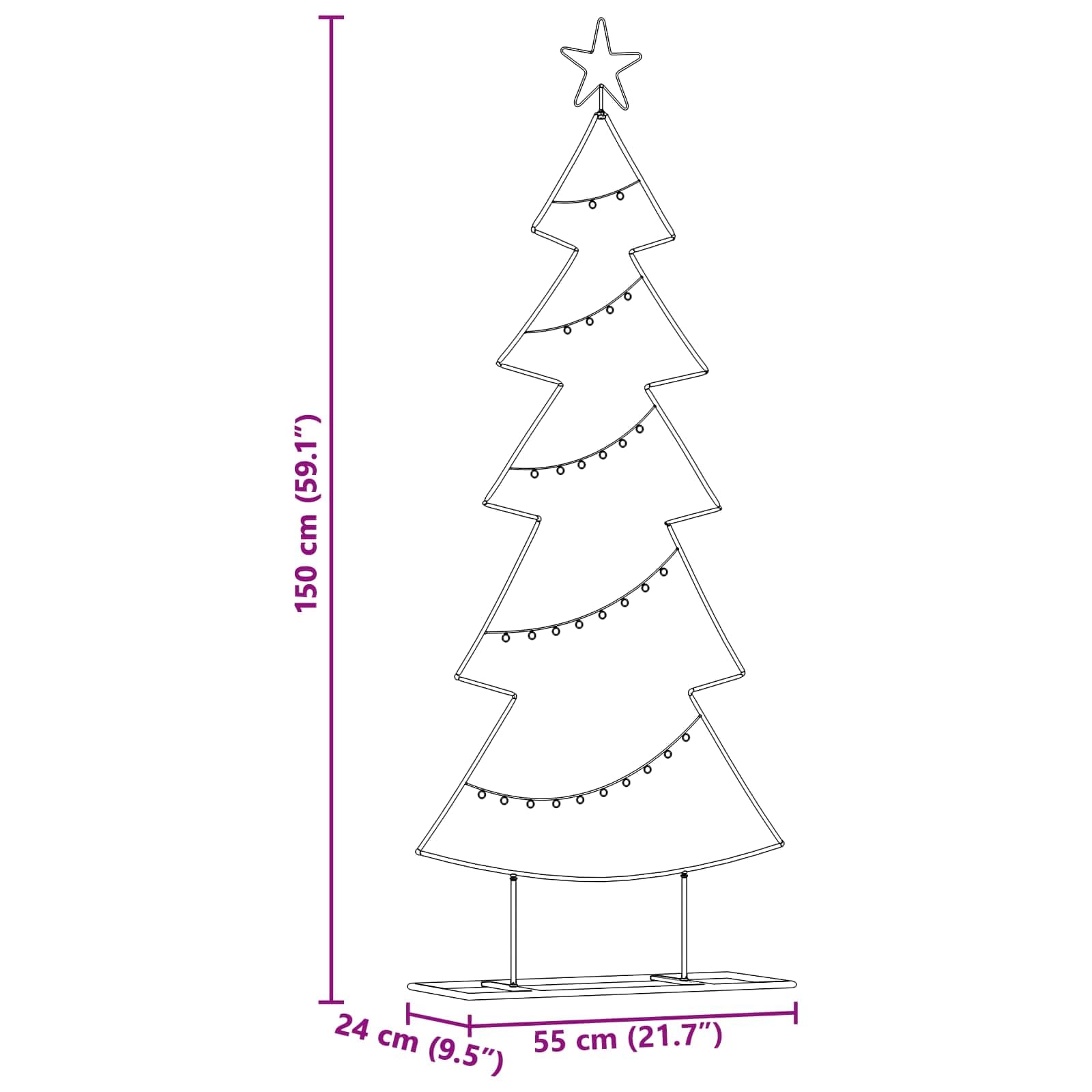 Albero di Natale artificiale in metallo, nero, 150 cm, con supporto in acciaio, per soggiorno e interni, pieghevole, ignifugo, con supporto stabile e aspetto moderno