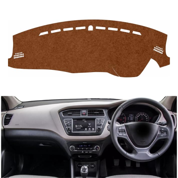 Image of Car Dashboard Cover Compatible with Hyundai Elite I20 2014-2020 Dustproof, UV Resistant | All-Weather Protection | Custom Fit Car Accessories (Brown)