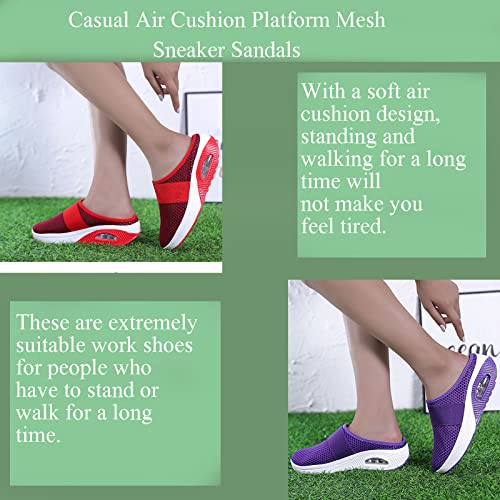 Womens Air Cushion Slip-On Walking Shoes, Orthopedic Diabetic Walking Shoes Sandals With Arch Support, Air Cushion Platform Mesh Sneaker Sandals (Dark Blue,10) #TOP3