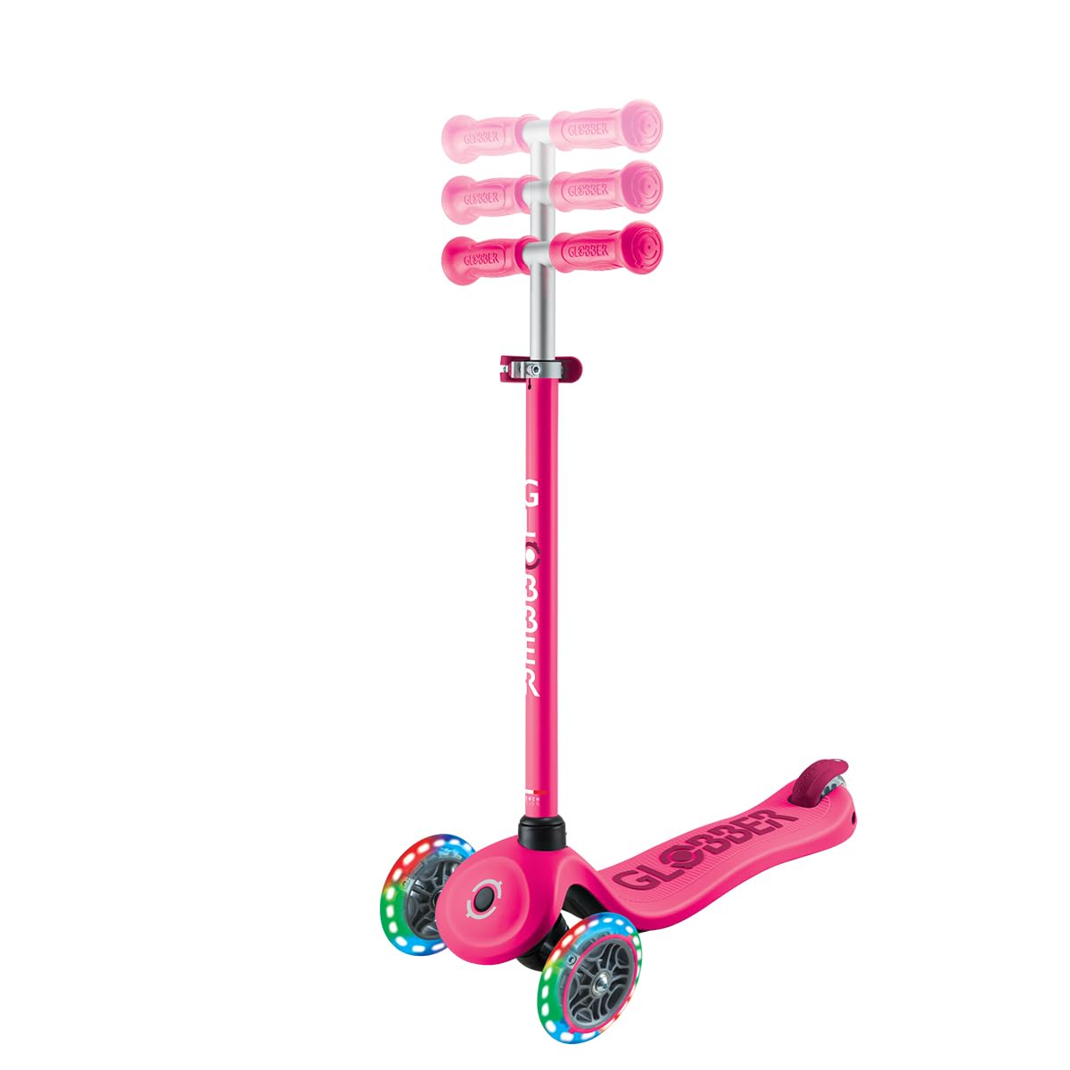 Globber - GO•UP Sporty Lights - Trottinette évolutive 3 Roues avec siège, pour Les Enfants de 15 Mois à 6 Ans, Rose