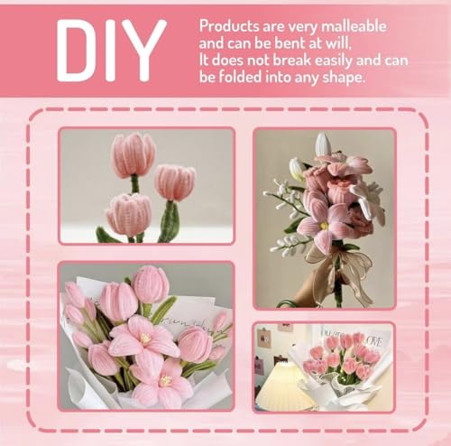 Image of Chenille Pipe Cleaners, Pink, 100 Pieces, DIY Craft Supplies