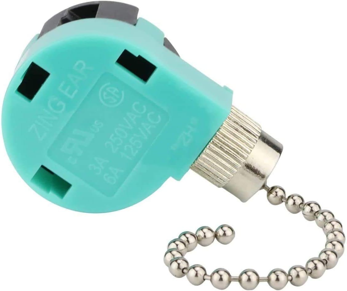 Zing Ear Ceiling Fan Switch 3 Speed 4 Wire Zipper Switch Control Replace 3 Speed Control Switch (Ceiling Fan, Wall Lamp & Cabinet Light) Part Number ZE-268S6 (Nickle/Silver 1 pack)