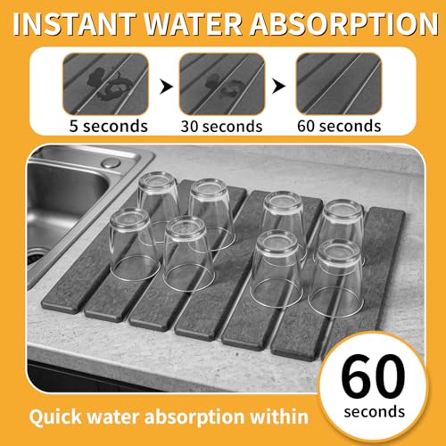 Image of Stone Dish Drying Mat for Kitchen Counter, 16''x12'' Quick Dry Stone Dishes Mats Foldable Foldable Water Absorbing Diatomaceous Earth Drying Organizer Pad for Dishes Utensils Bottles(Dark Gray)