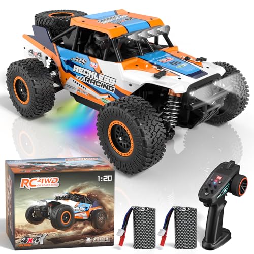 Axirata Remote Control Car, High Speed 40+KM/H All Terrain Fast RC Car Toys, 1:20 Monster RC Truck 4WD 2.4GHz Waterproof Off-Road with Headlight and 2 Rechargeable Batteries Gift for Adults Kids Boys by Axirata - Used condition - US$52.00