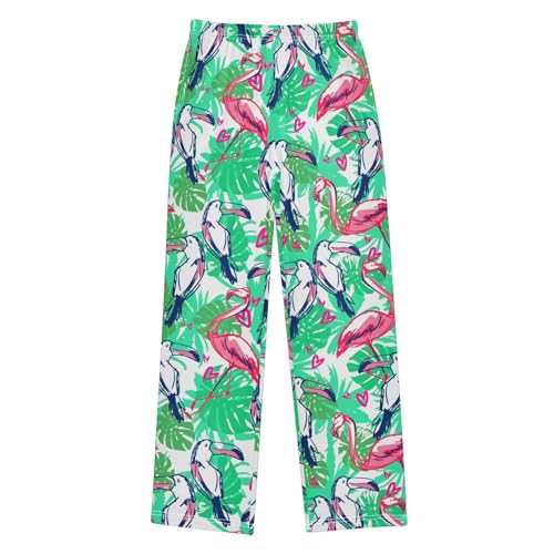 Flamingo Parrot Love Boys Long Pants Soft Trousers Elastic Waist Kids Lounge Bottoms with Pockets S-XL
