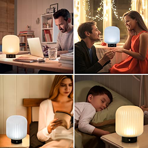 Battery Operated Lamp, Rechargeable Cordless Lamp Battery Powered Table Lamp Cord-Free No Plug Touch Control Table Lamp For Bedroom With 3 Color Dimmable Brightness Besides Small Led Lamp White #TOP4