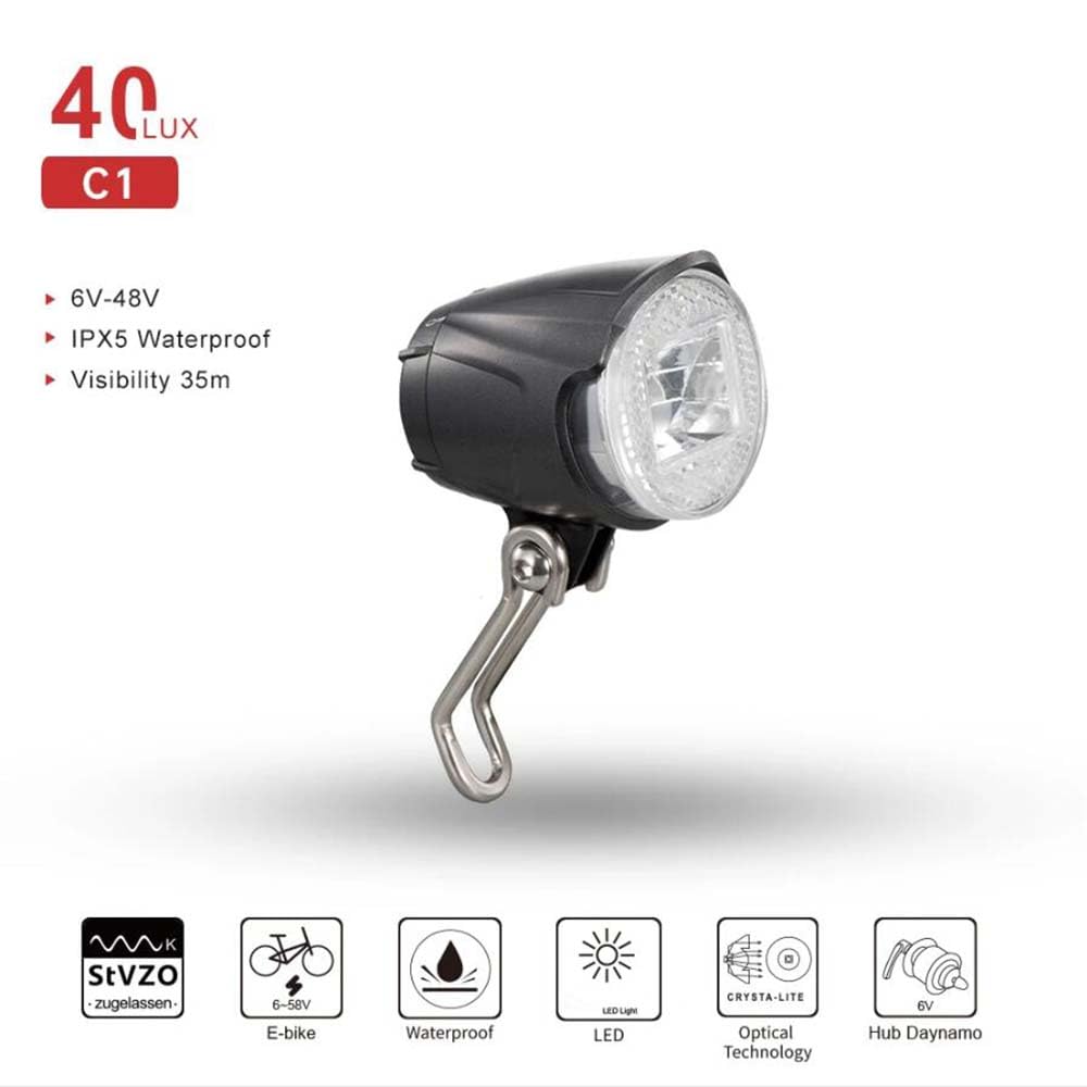 Faro a LED per Bicicletta, Luce per ebike, Luce per Bicicletta Professionale, 40 Lux, Impermeabile IPX5, Accessori per Bicicletta