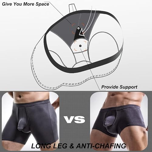 Ouruikia Men's Underwear Boxer Briefs Anti-Chafing Long Leg Mens Boxer Briefs Tagless Boxer Briefs Separate Pouch X-Large 4 Pack #TOP2