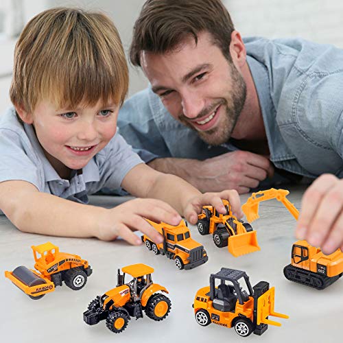 Diecast Construction Vehicle Set For Kids, Alloy Mini Model Construction Vehicle Dump Truck, Bulldozer, Roller, Tractor, Forklift, Excavator (6 Pack) #TOP1