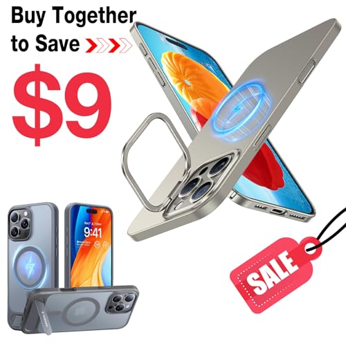 TORRAS Magnetic Slim Fit for iPhone 16 Pro Max Gray Case with Stand & Strong Magnetic & Seamless Stand Gray Case for 16 Pro Max Case