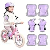 キッズプロテクター 6点セット 子供用 自転車 スケートボード ローラースケート用 肘 手首 膝ガード マジックテープ式 軽量 けが防止 男女兼用 おしゃれ かわいい 安全防具 (パープル)