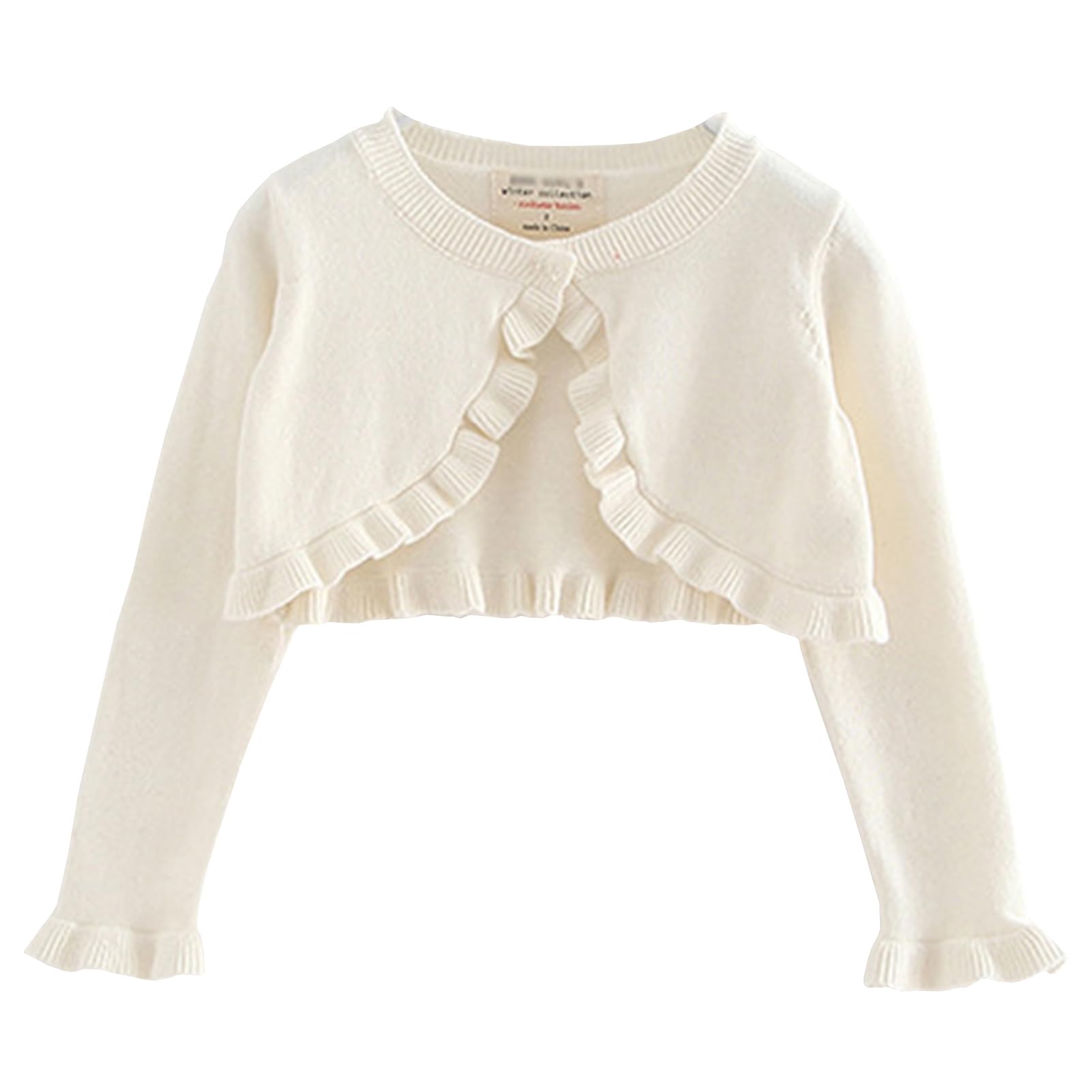 Yimutian Bolero Cardigan para Niña,Chaqueta de Punto Manga Larga Elegante Cuello Redondo Color Sólido