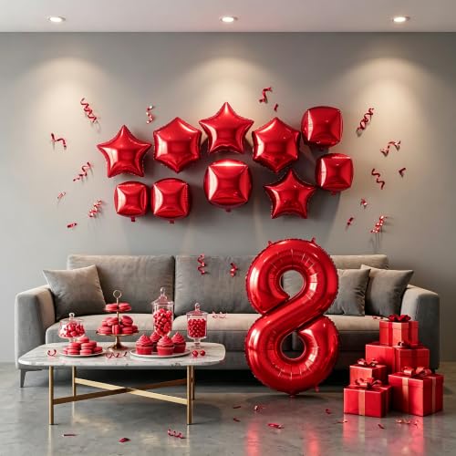 Image of Number Balloons Red Party Balloon - 40 Inch Large Number 8 Balloon, Numbers Balloon Birthday Decorations, Red Party Supplies for Anniversary