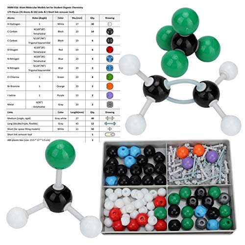 179 Piezas Atom Link Modelo Química Conjunto de Estructura de Órbita de Electrones, Kit de Construcción de Moléculas Química para Estructuras Inorgánicas Y Orgánicas