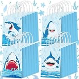 Outus 24 Pcs Shark Party Bags Blue Shark Birthday Party Favor Gift Bags Shark Goodie Candy Pouch‌ with Twist Handles Shark Party Supplies for Summer Ocean Sea Baby Shower Decorations