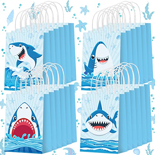 Outus 24 Pcs Shark Party Favor Bags Shark Birthday Goodie Gift Paper Bags