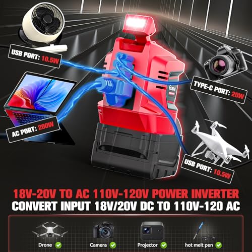 Image of Ecarke 200W Portable Power Inverter Compatible with Milwaukee 18V Battery, DC 18V to AC 110V Power Station with 1 AC Outlet, 2 USB, 1 Type-C & LED Light, for Outdoor Emergency Use (No Battery)(2-Pack)