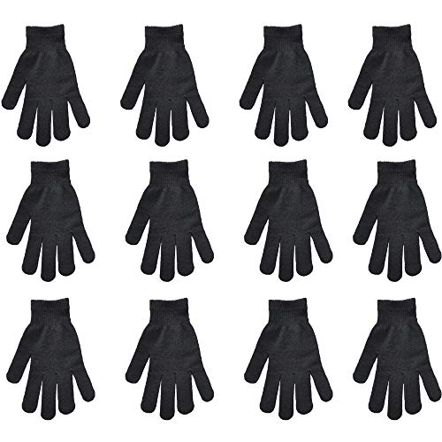 CUGBO 12 Pairs Black Winter Warm Knit Magic Gloves for Unisex Adults-One Size Fits All