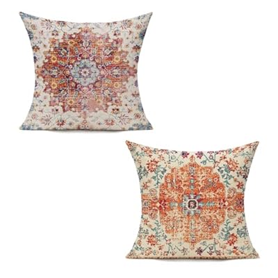 VAKADO Outdoor Boho Decorative Throw Pillow Covers 18x18 Set of 2 Spring Farmhouse Vintage Rust Coral Orange Cushion Cover Home Decor for Living Room Bedroom Bed Cushion Cases
