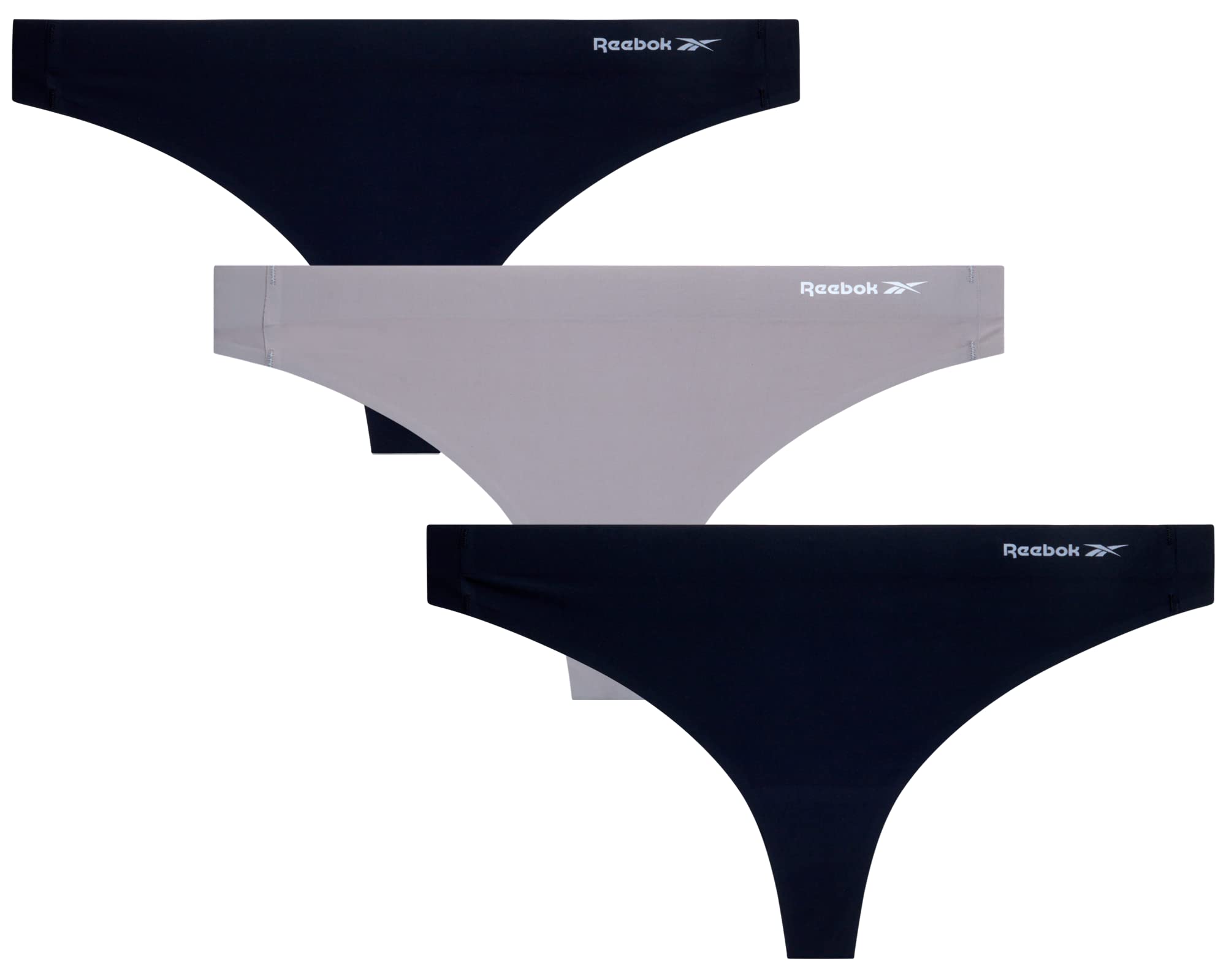 Reebok Womens Thong Underwear - 3 Pack Sexy Cut Seamless Thongs for Women - Breathable Stretch Performance Womens