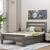 Twin Bed Frame with Drawers, Kids Platform Twin Bed with Storage, Solid Wood, No Box Spring Needed...