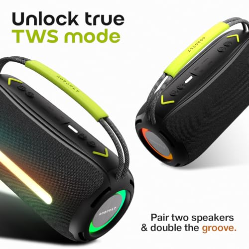 Image of GOBOULT Groove Q20 Bluetooth Speaker with 20 Watt BoomX Audio, Up to 8 Hrs Playtime, Type-C Charging, TF Card /USB & Bluetooth 5.4 Compatible, Made in India Portable Speaker (Jet Black)