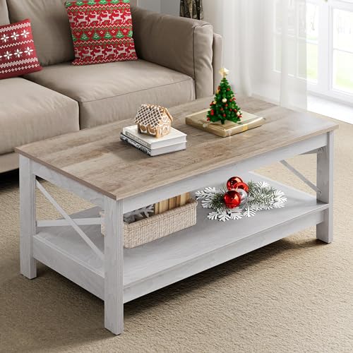 YITAHOME Coffee Table for Living Room,Modern Farmhouse Coffee Table with Storage,2-Tier Center Table for Living Room Wood Living Room Table Accent Cocktail Ends Table with Sturdy Frame,Grey Wash YITAHOME Coffee Table for Living Room,Modern Farmhouse Coffee Table with Storage,2-Tier Center Table for Living Room Wood Living Room Table Accent Cocktail Ends Table with Sturdy Frame,Grey Wash